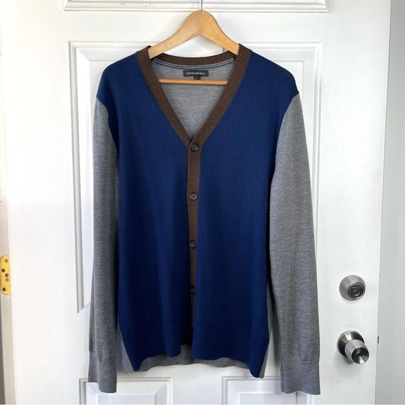 Banana Republic Mens Color Block Wool Grandpa Cardigan Sweater Size Large - Picture 1 of 7